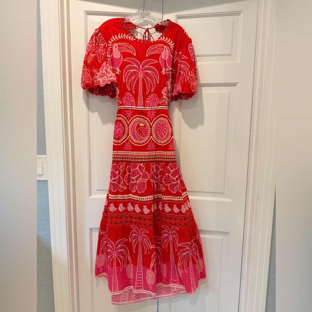 *Like New* FARM Rio Anthro Tropical Open Back Midi Vacation Resort Dress Size L - Picture 4 of 16